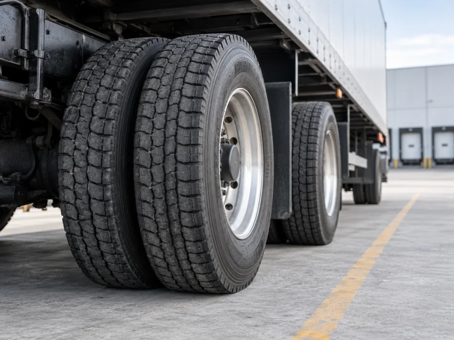 Commercial truck tyres stored in a warehouse